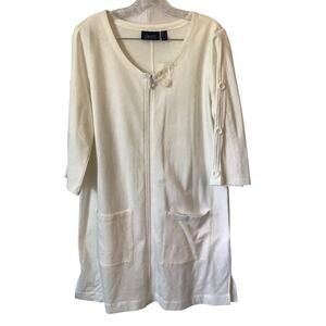 D and Co. Beach Cover Up Size Small Womens White Zip Front Pockets Split Sleeves